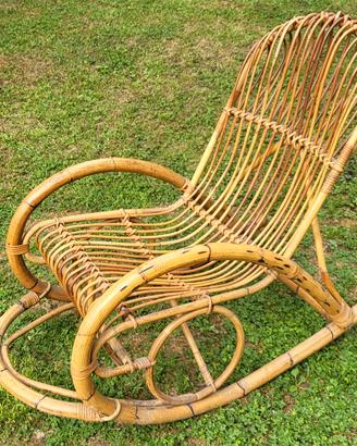 Sedia a Dondolo Vintage in Bambù e Giunco / Rattan