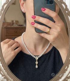 Set Collana Perle ciondolo Plac Oro18k e Orecchini