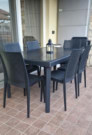 Tavolo giardino/terrazzo stile Rattan + 6 sedie
