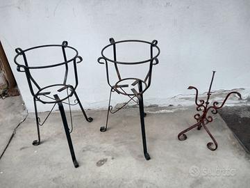 Trio porta vasi in ferro battuto