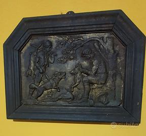 quadro antico  fusione di  bronzo con cornice eban