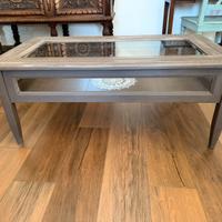 Tavolino in legno e vetro apribile