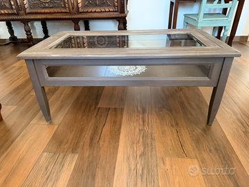 Tavolino in legno e vetro apribile