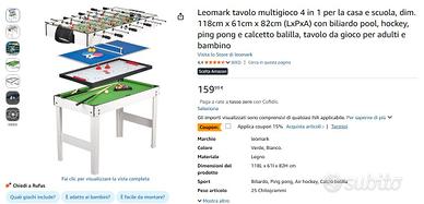 Tavolo multigioco Calcio, Biliardo, pingpong, hock