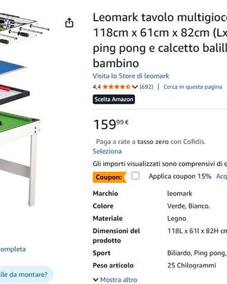 Tavolo multigioco Calcio, Biliardo, pingpong, hock