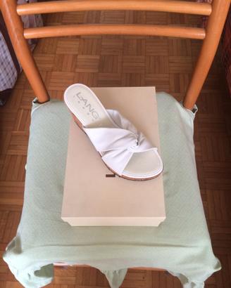 Ciabatte NUOVE bianche pelle con zeppa Lang Leben