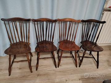 Set 4 sedie legno massello stile Windsor vintage