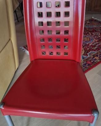 4 sedie Calligaris in vera pelle rossa