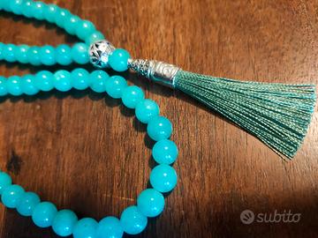 Mala tibetano in calcedonio turchese.