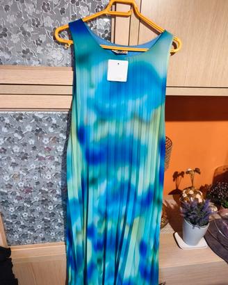 Vestito lungo plissé Tag M sfumato azzurro/ verde 