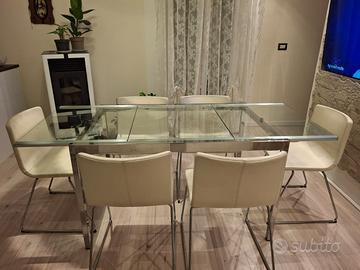 Tavolo in vetro con 6 sedie IKEA in pelle beige