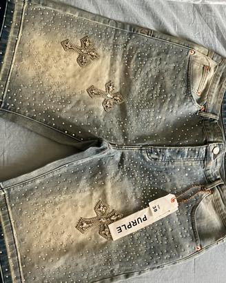 Pantaloni jeans shorts bermuda purple azzurri