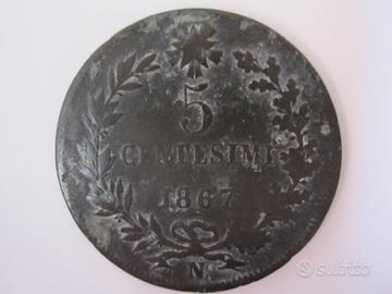 Moneta antica Regno d'Italia da 5 centesimi Vittor