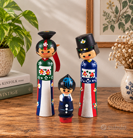 3 Kokeshi coreane anni '60 famiglia in legno