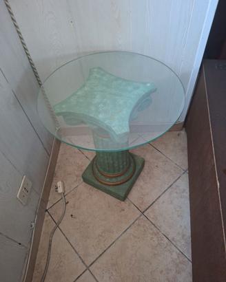 TAVOLINETTO CON COLONNA E VETRO ROTONDO