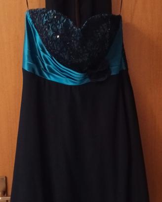elegante abito nero e turchese 