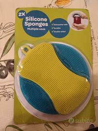 Set 2 spugne in silicone multiuso – nuove, doppia 