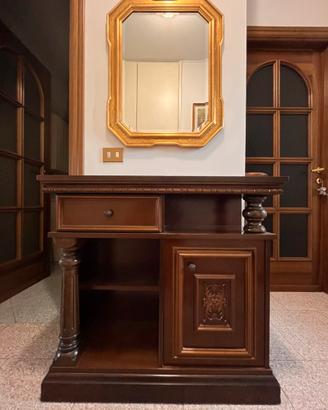 Mobile d'ingresso in legno con specchio dorato