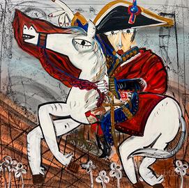 Quadro moderno napoleone a cavallo olio su tela