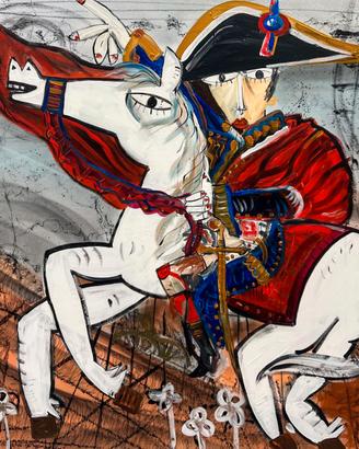 Quadro moderno napoleone a cavallo olio su tela