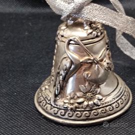 Campanella Argento Sterling con cicogna e neonato 