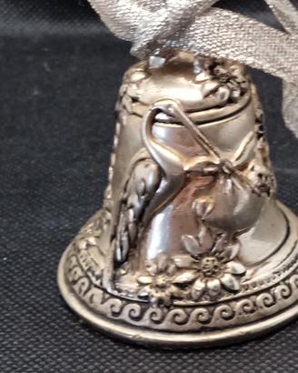 Campanella Argento Sterling con cicogna e neonato 