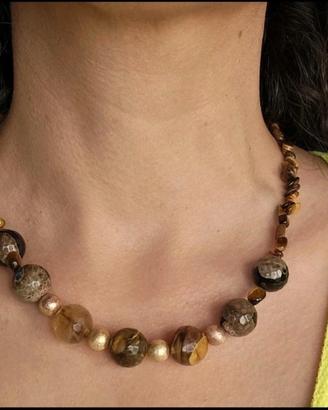 Collana in agata e occhio di tigre e argento 