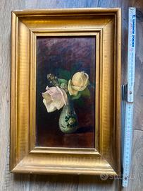 Quadro con rosa, cornice in legno, lavorata
