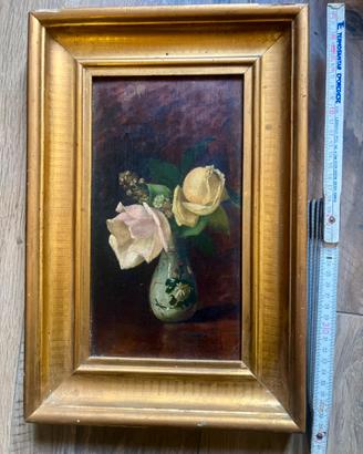 Quadro con rosa, cornice in legno, lavorata