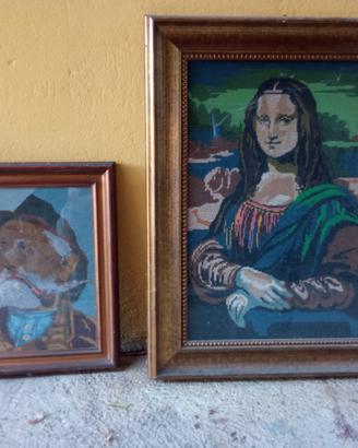 Quadri con figure ricamate a mezzo punto