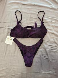 NUOVO Bikini Viola Lurex Glitter Animalier Tg 42