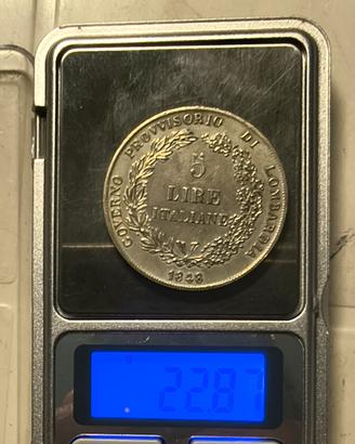 Riproduzione Moneta 5 Lire 1848 - Governo Provviso