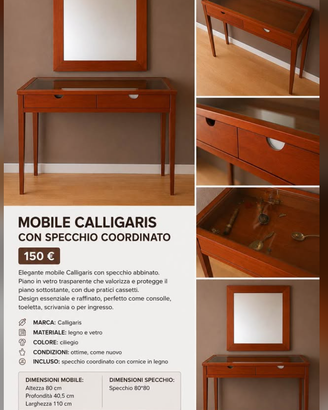Calligaris- consolle + specchio in ciliegio