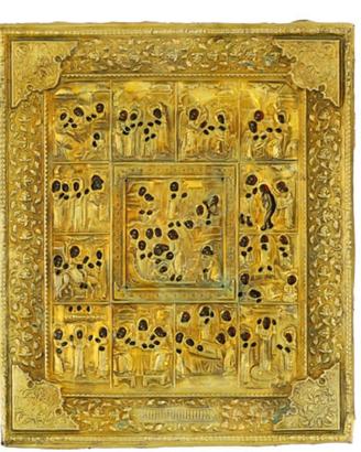 Antica icona Russa le 12 feste e resurrezione