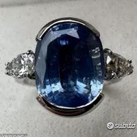 ANELLO ORO 18kt. DIAMANTI GOCCE E ZAFFIRO ct. 8,35