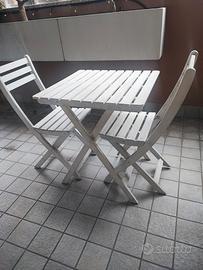 Tavolino con due sedie legno color bianco