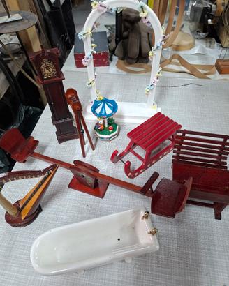 casa delle bambole  in miniatura vintage  9 pezzi 