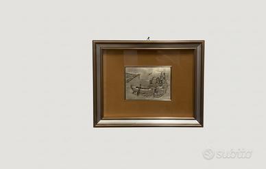 Quadro bassorilievo - marina con barca e cornice