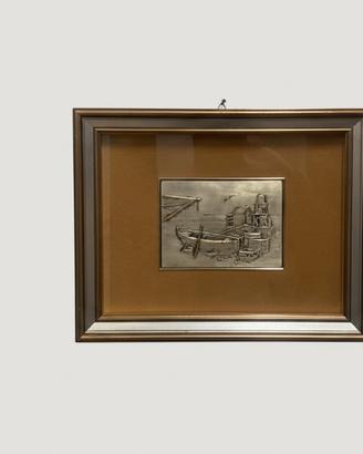 Quadro bassorilievo - marina con barca e cornice