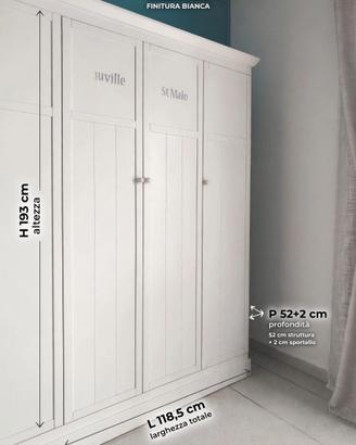 Armadio 3 ante bianco opaco Shabby