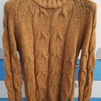 Maglione a trecce color senape