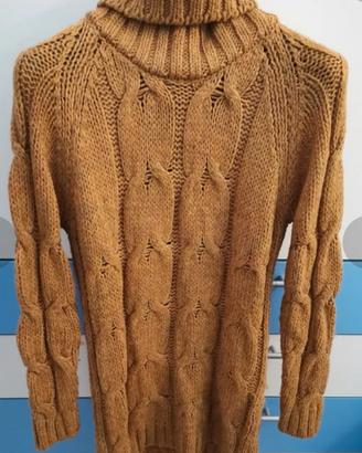 Maglione a trecce color senape