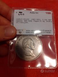 Moneta 5 lire Carlo Felice