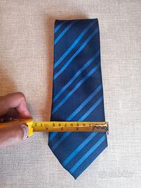 Oviesse cravatta uomo blu bande diagonali azzurre