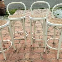 4 Sgabelli Legno Faggio e Paglia di Vienna Anni 80