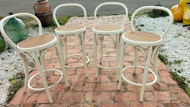 4 Sgabelli Legno Faggio e Paglia di Vienna Anni 80