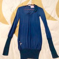 Lunga blusa/vestito blu con farfalla