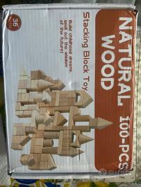 Set di costruzioni in legno naturale 100 pezzi