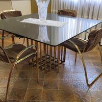 tavolo da pranzo e sedie vetro metallo anni '70