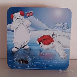 Scatola latta Coca-Cola vintage orsi polari 16,5x7